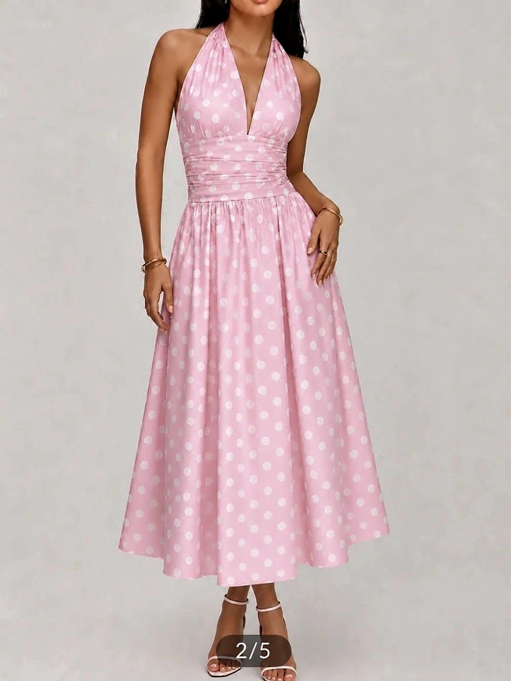 Commense polka dot ruched midi dress